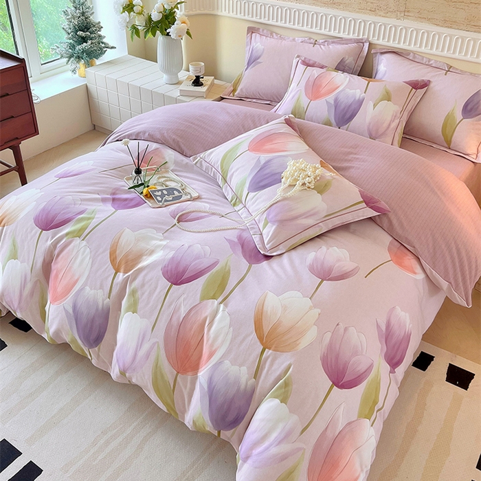 91家纺网 家纺一手货源 找家纺 梧桐树 100%全棉磨毛四件套 2025秋冬新款【优雅系列】 春日来信-S