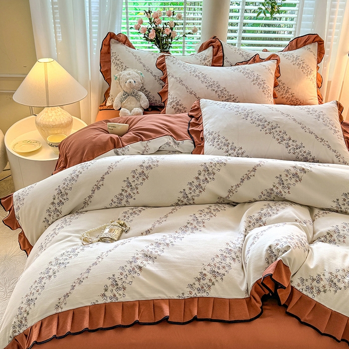 91家纺网 家纺一手货源 找家纺 韩约家纺 2024秋冬加厚1针织棉时尚花边款四件套 栖息