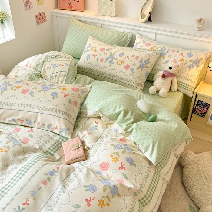 91家纺网 家纺一手货源 找家纺 2024新款全棉舒适印花四件套 烂漫