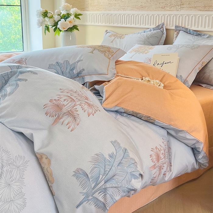 91家纺网 家纺一手货源 找家纺 梧桐树 100%全棉磨毛四件套 2025秋冬新款【优雅系列】 艾莎灰