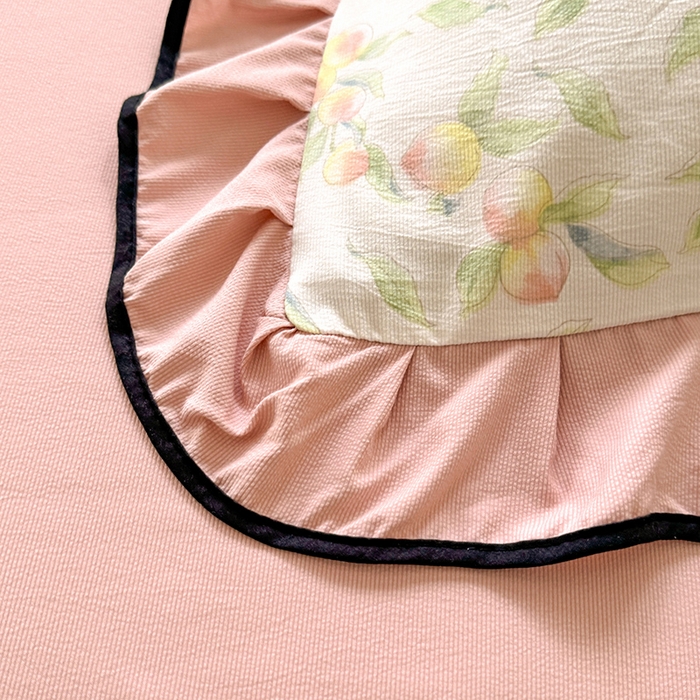 91家纺网 家纺一手货源 找家纺 韩约家纺 2024秋冬加厚1针织棉时尚花边款四件套 蜜桃