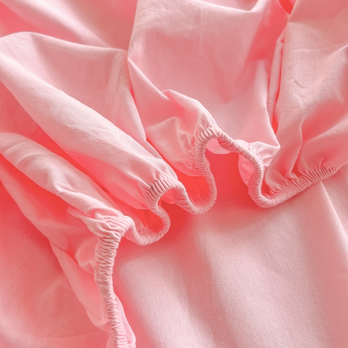 91家纺网 家纺一手货源 找家纺 韩巢家纺 2024新款A类纯色良品格子水洗棉床笠单件全包围防滑床单床罩保护套 A类粉色-床笠