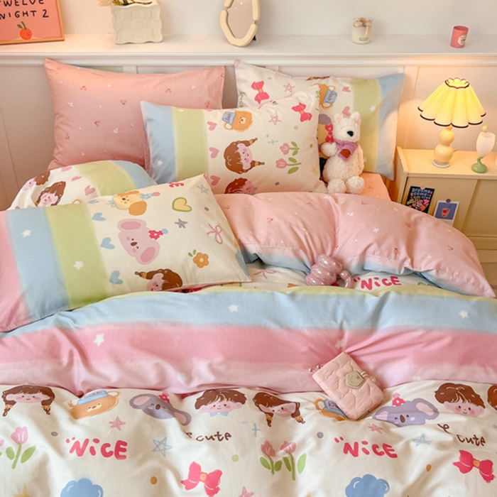 91家纺网 家纺一手货源 找家纺 2024新款全棉舒适印花四件套 彩色心情