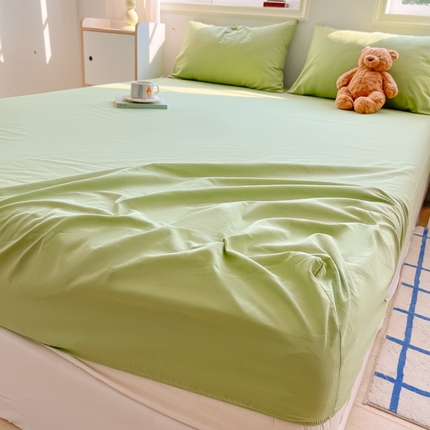 91家纺网 家纺一手货源 找家纺 韩巢家纺 2024新款A类纯色良品格子水洗棉床笠单件全包围防滑床单床罩保护套 A类浅草绿-床笠