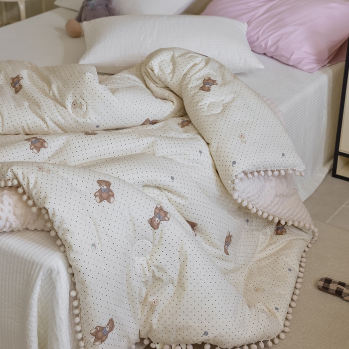 91家纺网 家纺一手货源 找家纺 （总）U被家纺 2025新款全棉绒球球豆豆冬被