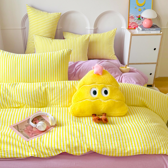 91家纺网 家纺一手货源 找家纺 千朵 2024新款色织提花水洗棉四件套 靓黄紫