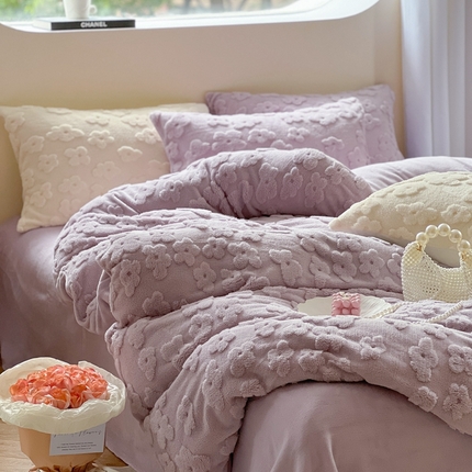 91家纺网 家纺一手货源 找家纺 （总）2024新款INS风立体剪花舒棉绒四件套-云朵花