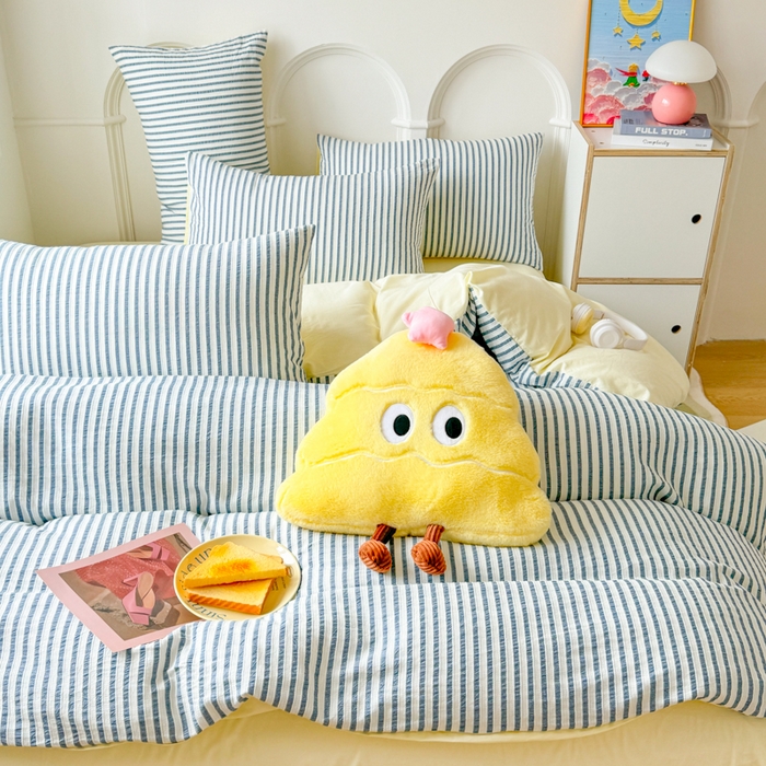 91家纺网 家纺一手货源 找家纺 千朵 2024新款色织提花水洗棉四件套 牛仔蓝