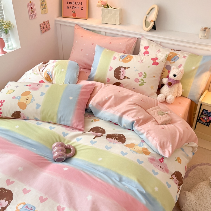 91家纺网 家纺一手货源 找家纺 2024新款全棉舒适印花四件套 彩色心情