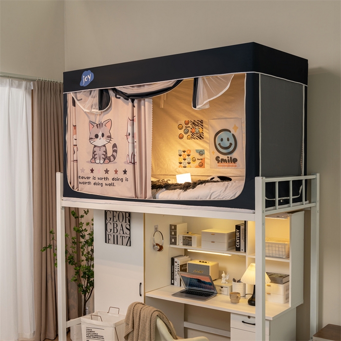 91家纺网 家纺一手货源 找家纺 新太阳蚊帐 2025新款大空间卡通印花窗帘款学生宿舍涂层强遮光加密网纱蚊帐 三只小猫