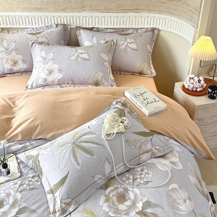 91家纺网 家纺一手货源 找家纺 梧桐树 100%全棉磨毛四件套 2025秋冬新款【优雅系列】 林夕灰