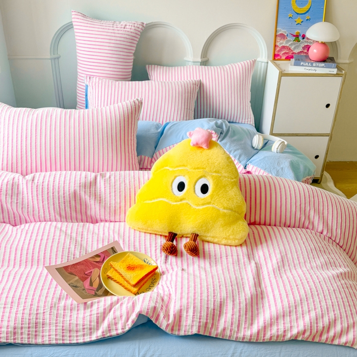 91家纺网 家纺一手货源 找家纺 千朵 2024新款色织提花水洗棉四件套 粉蓝