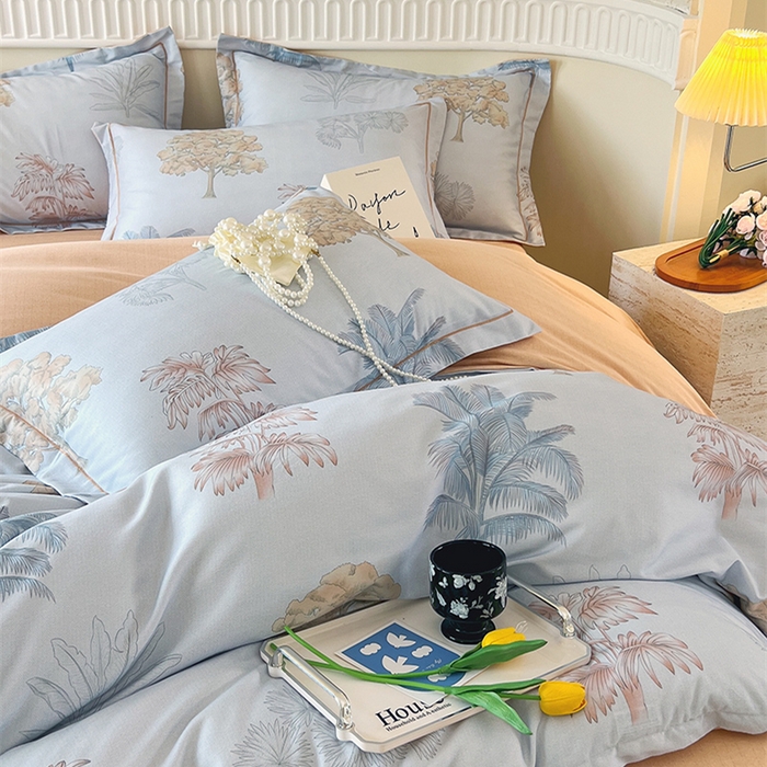 91家纺网 家纺一手货源 找家纺 梧桐树 100%全棉磨毛四件套 2025秋冬新款【优雅系列】 艾莎灰