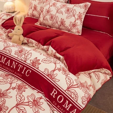 91家纺网 家纺一手货源 找家纺 念家居 2025新款压线款高克重牛奶绒四件套 莫奈花园