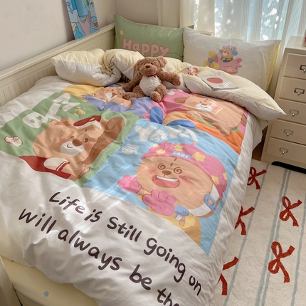 91家纺网 家纺一手货源 找家纺 （总）2024新款40支全棉大版INS博主风可爱卡通四件套