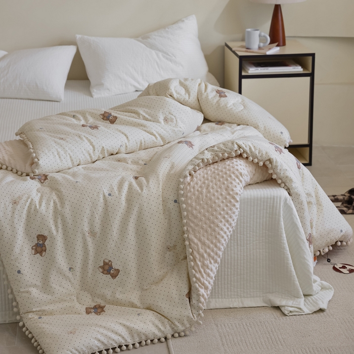 91家纺网 家纺一手货源 找家纺 （总）U被家纺 2025新款全棉绒球球豆豆冬被