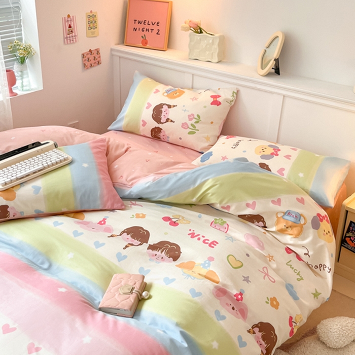 91家纺网 家纺一手货源 找家纺 2024新款全棉舒适印花四件套 彩色心情