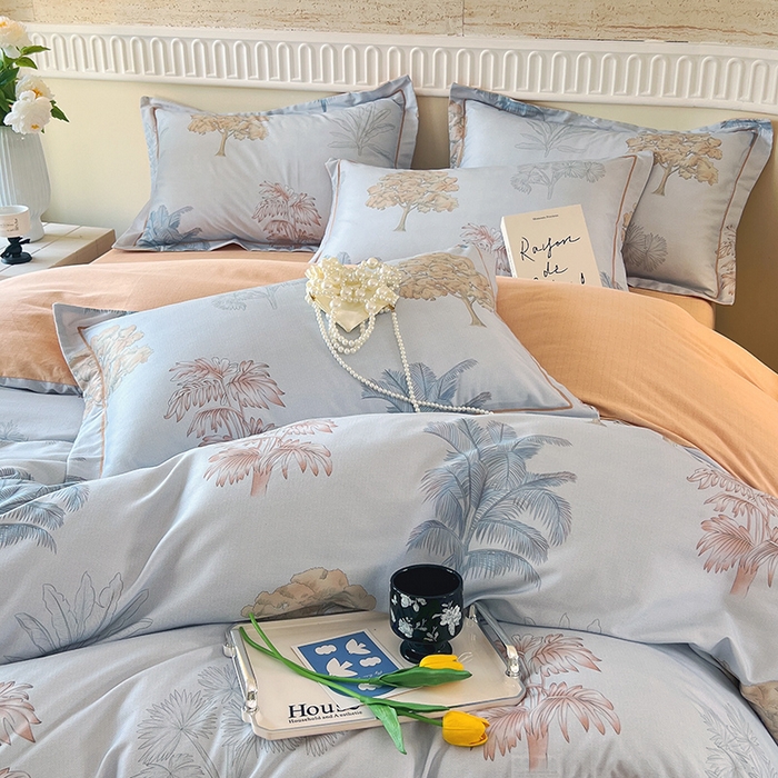 91家纺网 家纺一手货源 找家纺 梧桐树 100%全棉磨毛四件套 2025秋冬新款【优雅系列】 艾莎灰