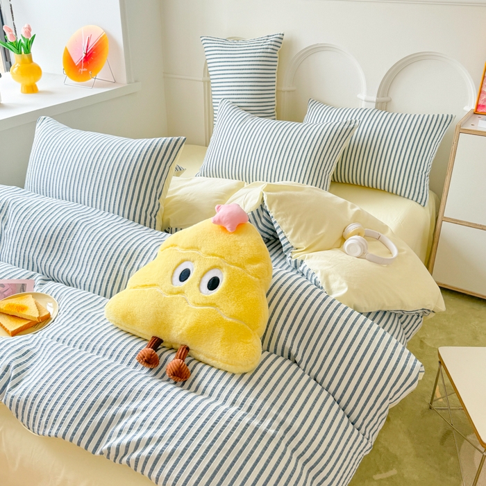 91家纺网 家纺一手货源 找家纺 千朵 2024新款色织提花水洗棉四件套 牛仔蓝