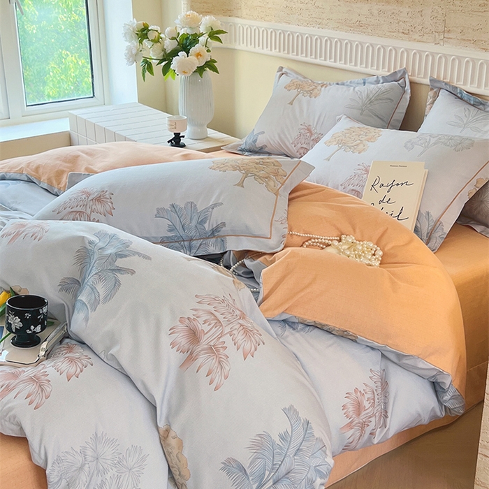 91家纺网 家纺一手货源 找家纺 梧桐树 100%全棉磨毛四件套 2025秋冬新款【优雅系列】 艾莎灰