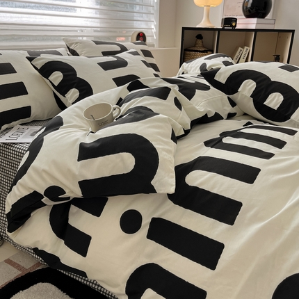 2024新款ins时尚简约渐变北欧全棉系列四件套 棉-m字母黑