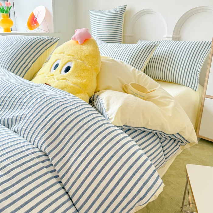 91家纺网 家纺一手货源 找家纺 千朵 2024新款色织提花水洗棉四件套 牛仔蓝