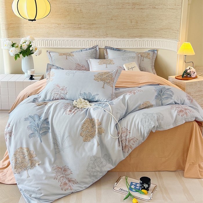 91家纺网 家纺一手货源 找家纺 梧桐树 100%全棉磨毛四件套 2025秋冬新款【优雅系列】 艾莎灰