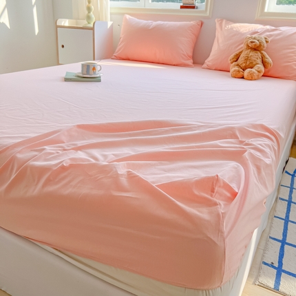 91家纺网 家纺一手货源 找家纺 韩巢家纺 2024新款A类纯色良品格子水洗棉床笠单件全包围防滑床单床罩保护套 A类玉色-床笠