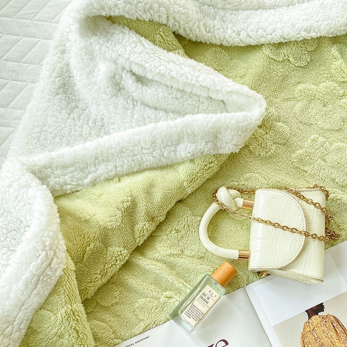 91家纺网 家纺一手货源 找家纺 呗旺鹿 2024新款多巴胺高克重塔芙绒毛毯毯子盖毯 浅浅花漾-绿