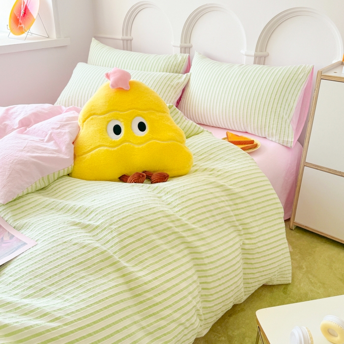 91家纺网 家纺一手货源 找家纺 千朵 2024新款色织提花水洗棉四件套 绿粉