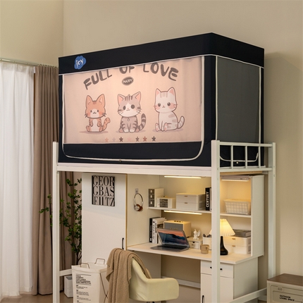 91家纺网 家纺一手货源 找家纺 新太阳蚊帐 2025新款大空间卡通印花窗帘款学生宿舍涂层强遮光加密网纱蚊帐 三只小猫