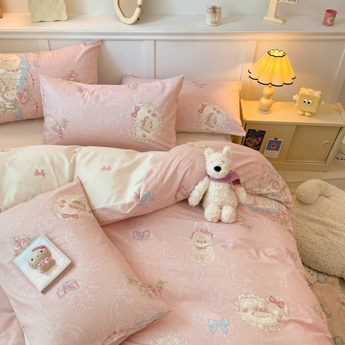 91家纺网 家纺一手货源 找家纺 2024新款全棉舒适印花四件套 春日兔