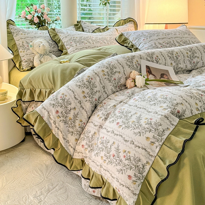 91家纺网 家纺一手货源 找家纺 韩约家纺 2024秋冬加厚1针织棉时尚花边款四件套 莫奈