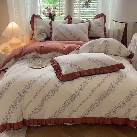 91家纺网 家纺一手货源 找家纺 韩约家纺 2024秋冬加厚1针织棉时尚花边款四件套 栖息