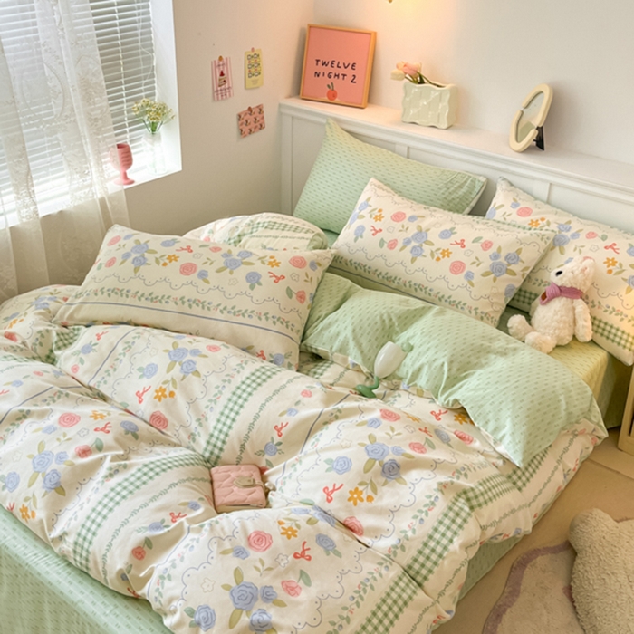 91家纺网 家纺一手货源 找家纺 2024新款全棉舒适印花四件套 烂漫