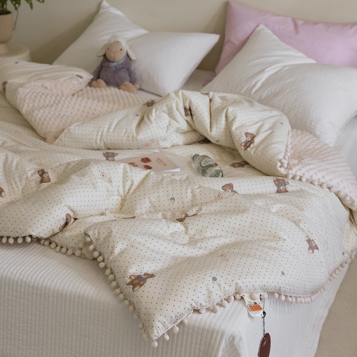 91家纺网 家纺一手货源 找家纺 （总）U被家纺 2025新款全棉绒球球豆豆冬被