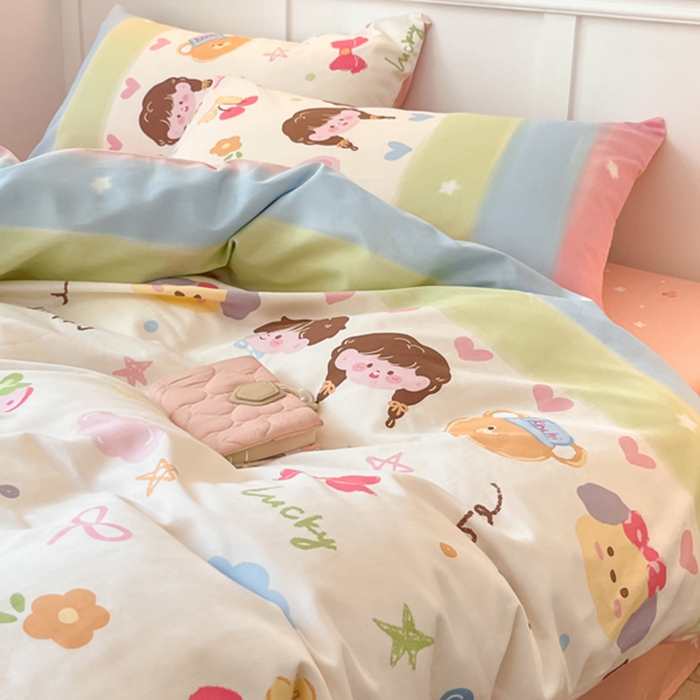 91家纺网 家纺一手货源 找家纺 2024新款全棉舒适印花四件套 彩色心情