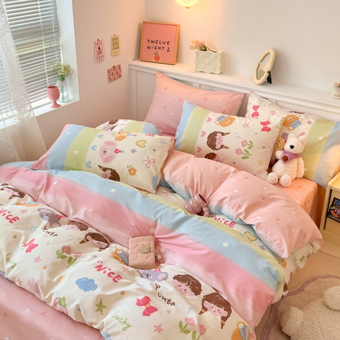 91家纺网 家纺一手货源 找家纺 2024新款全棉舒适印花四件套 彩色心情