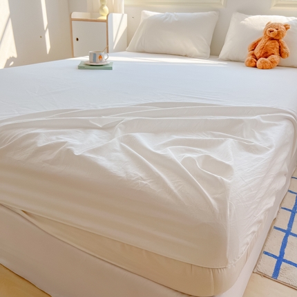 韩巢家纺 2024新款A类纯色良品格子水洗棉床笠单件全包围防滑床单床罩保护套 A类本白-床笠