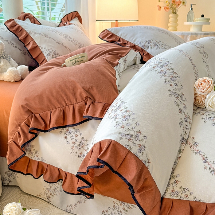 91家纺网 家纺一手货源 找家纺 韩约家纺 2024秋冬加厚1针织棉时尚花边款四件套 栖息