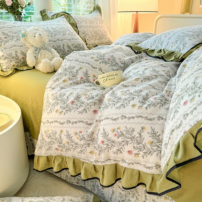 91家纺网 家纺一手货源 找家纺 韩约家纺 2024秋冬加厚1针织棉时尚花边款四件套 莫奈