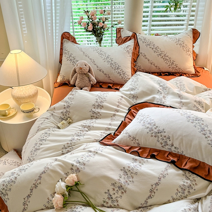 91家纺网 家纺一手货源 找家纺 韩约家纺 2024秋冬加厚1针织棉时尚花边款四件套 栖息