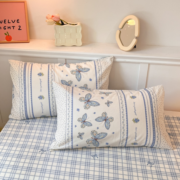 91家纺网 家纺一手货源 找家纺 2024新款全棉舒适印花四件套 蓝蝶