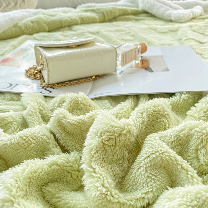 91家纺网 家纺一手货源 找家纺 呗旺鹿 2024新款多巴胺高克重塔芙绒毛毯毯子盖毯 浅浅花漾-绿