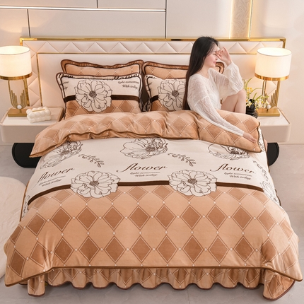 91家纺网 家纺一手货源 找家纺 （总）芯诗曼2025新款8.5斤直播热款高克重牛奶绒法莱绒水晶金貂法莱绒四件套