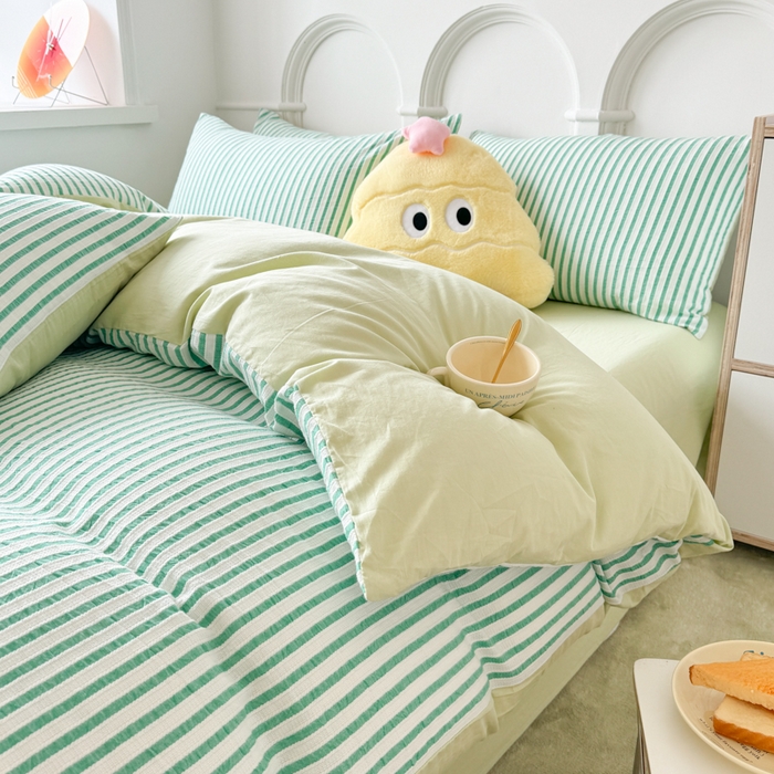 91家纺网 家纺一手货源 找家纺 千朵 2024新款色织提花水洗棉四件套 青春绿