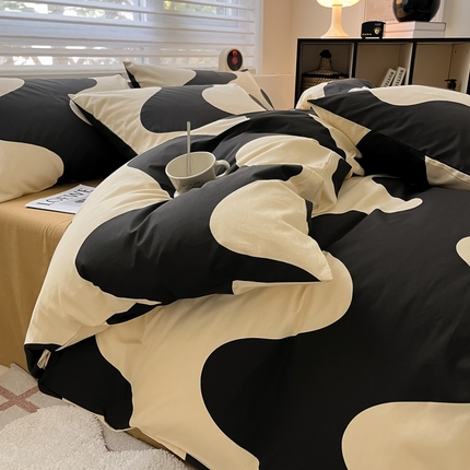 2024新款ins时尚简约渐变北欧全棉系列四件套 棉-黑白波浪