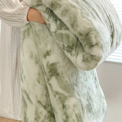 91家纺网 家纺一手货源 找家纺 左右家纺 2024新款兔毛绒印染毛毯 水墨绿