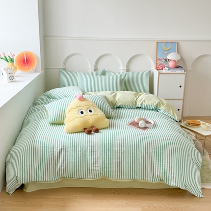 千朵 2024新款色织提花水洗棉四件套 青春绿