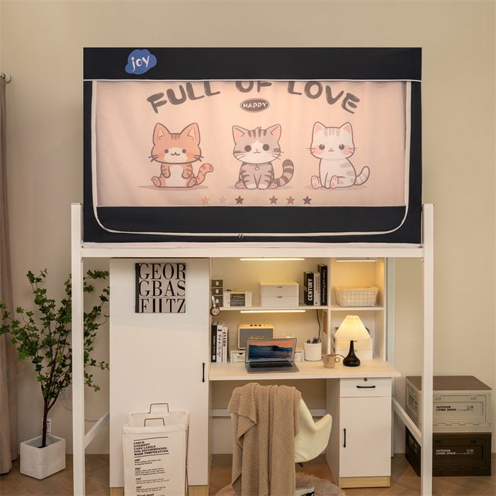 91家纺网 家纺一手货源 找家纺 新太阳蚊帐 2025新款大空间卡通印花窗帘款学生宿舍涂层强遮光加密网纱蚊帐 三只小猫